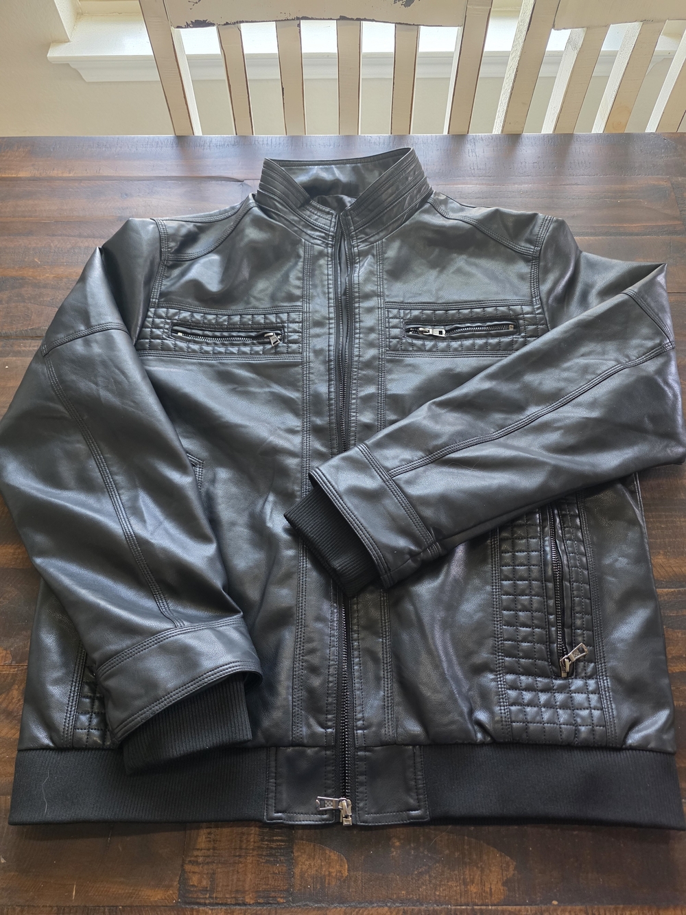Men's Black Quilted Faux Leather Jacket - Classic Bomber Style Size XXL